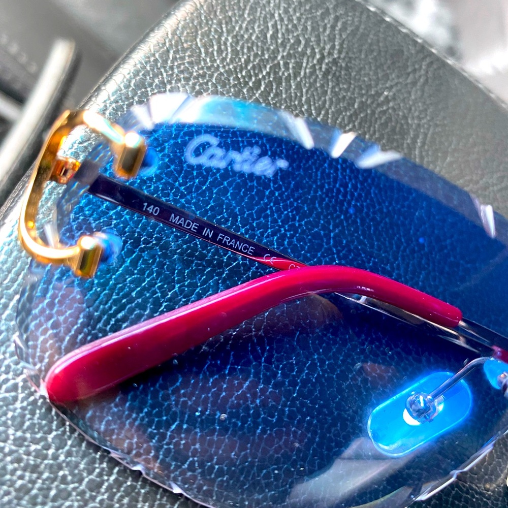 Diamond Cut Blue Frame Cartier Glasses